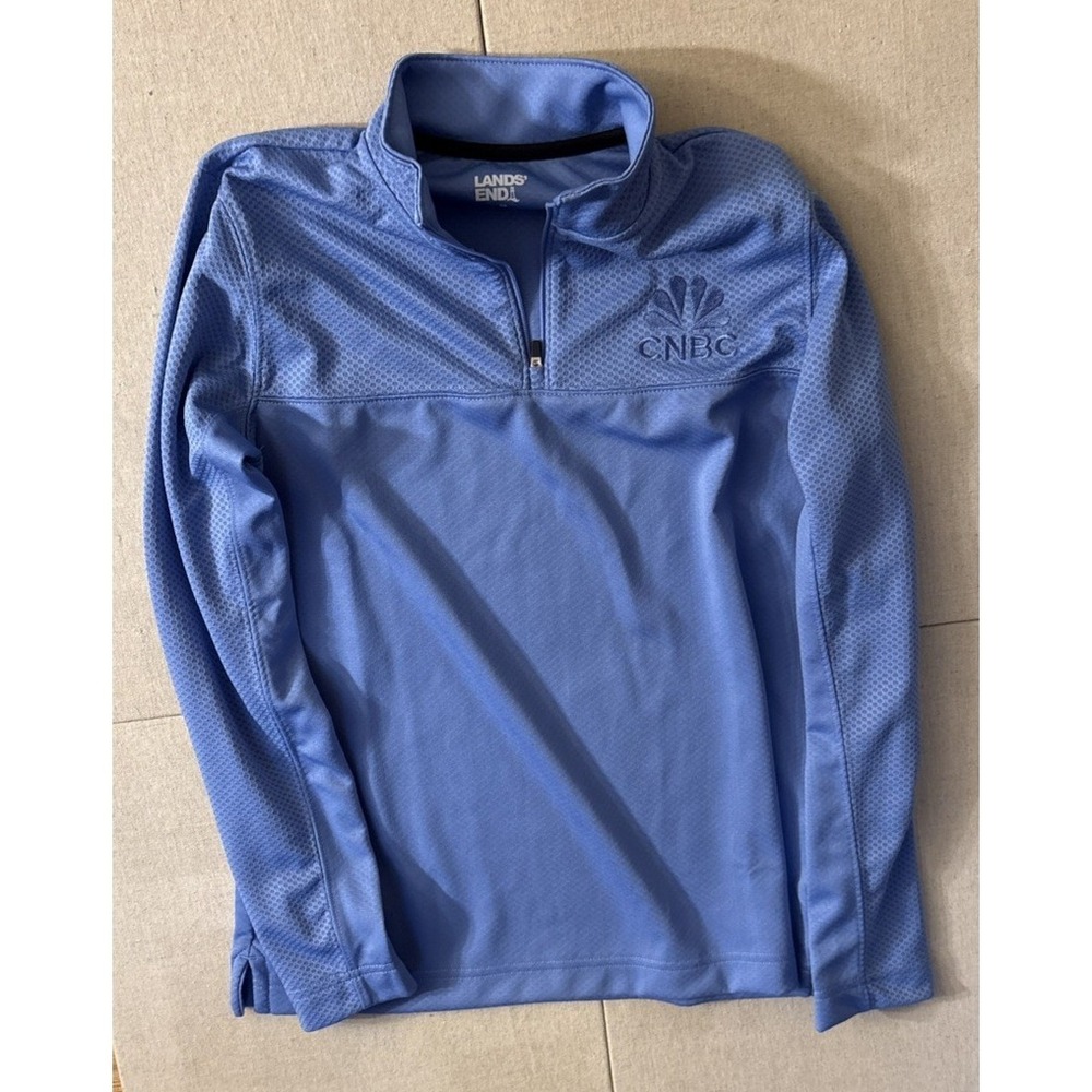 Lands End Ladies CNBC Quarter Zip Pullover Blue Textured Mesh Long Sleeve Top XS